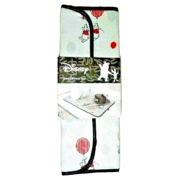 Disney Winnie the Pooh Piglet Kitchen Dish Drying Mat Balloons Black Gray NWT - Picture 1 of 3